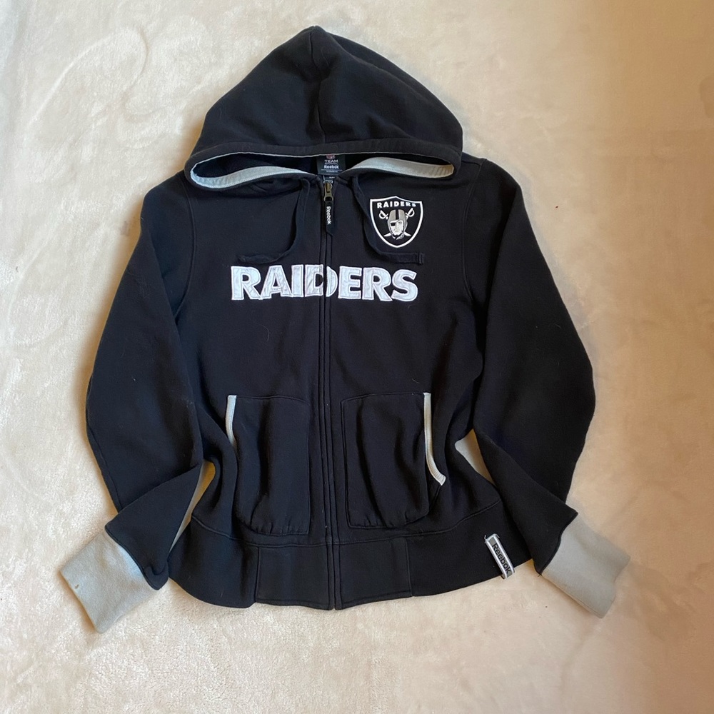 Early 2000s Womens NFL Reebok Raiders Zip Up Hoodie Sweater